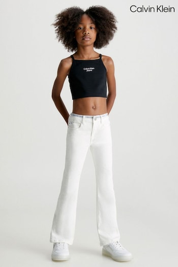 Calvin Klein Jeans Girls Black Stacked Logo Punto Strap Top (481238) | £32