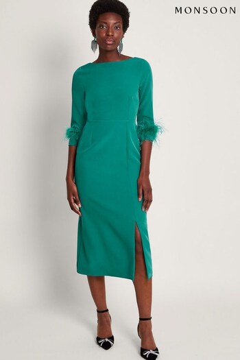Monsoon Green Gwen Feather Dress (481290) | £125
