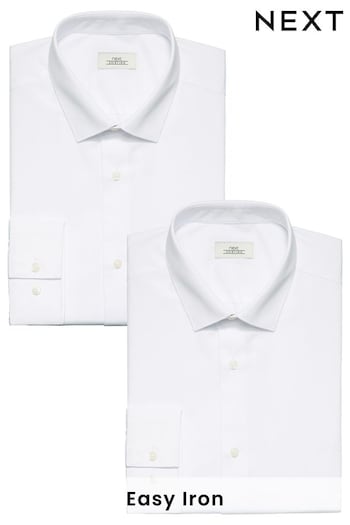 White Slim Fit Easy Care Single Cuff Moncler Shirts 2 Pack (481864) | £34