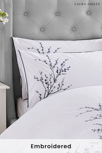 Laura Ashley Set of 2 Midnight Pussy Willow Sprig Embroidered Pillowcases (481893) | £25