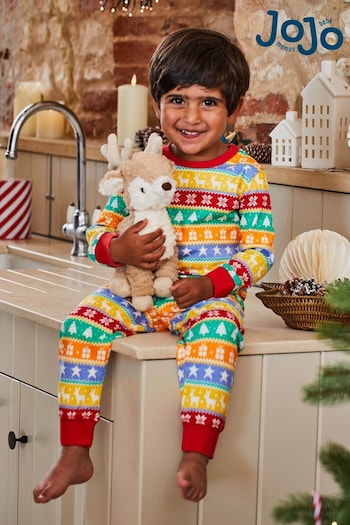 JoJo Maman Bébé Red Kids' Christmas Jersey Pyjamas (482447) | £9