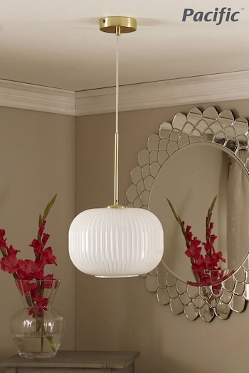 Pacific White Glass & Gold Metal Waisted Ceiling Light Pendant (482602) | £80
