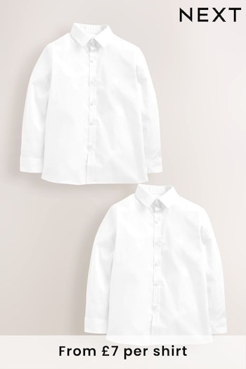 White 2 Pack Long Sleeve Stretch School Shirts (3-16yrs) (482636) | £14 - £19