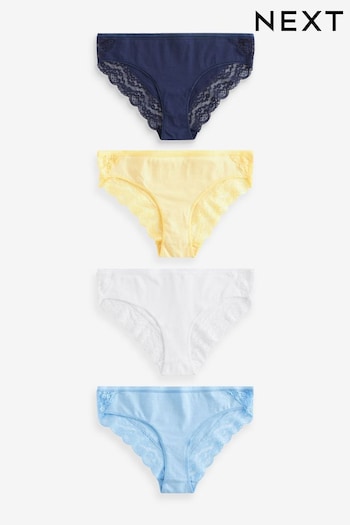 White/Blue/Yellow Bikini Cotton and Lace Knickers 4 Pack (482910) | £16