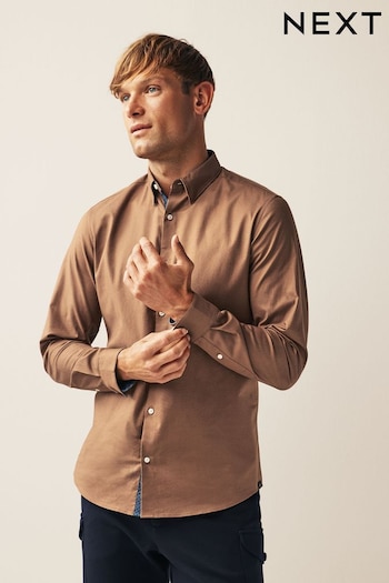 Brown Stretch Oxford Long Sleeve Shirt (482940) | £30