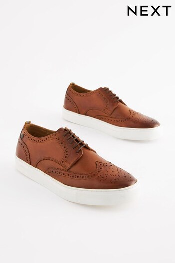 Tan Brown Leather Cupsole Brogue Shoes (483319) | £60