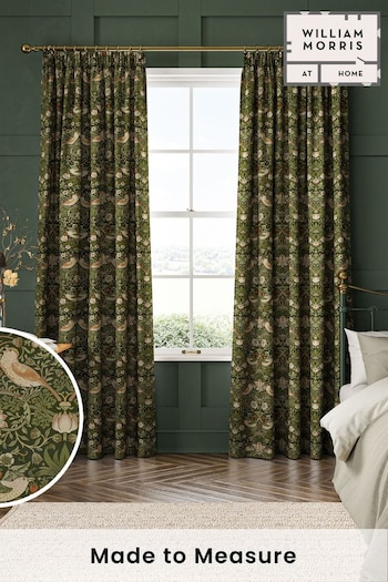 William Morris At Home Green Strawberry Thief Made to Measure Curtains (484026) | £109