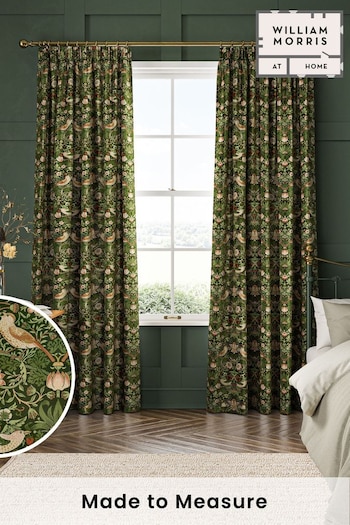 William Morris At Home Green Strawberry Thief Velvet Made to Measure Curtains (484349) | £119