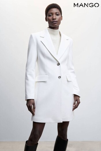 Mango White Fitted Double Breasted Coat (484426) | £90