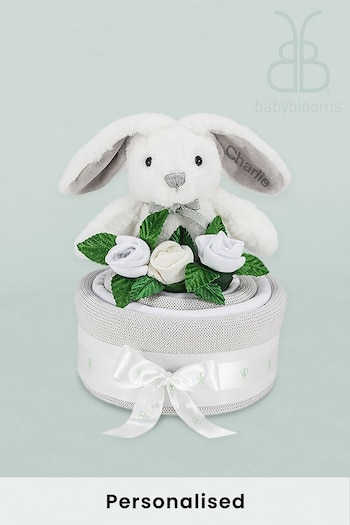 Babyblooms Grey Blanket Cake with Personalised mini Bunny Soft Toy Gift (484855) | £75