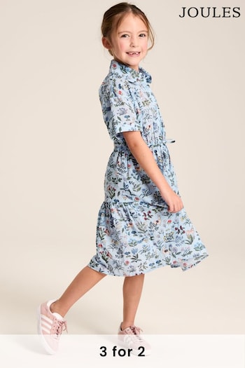 Joules Blue Textured Cotton Shirt Floral Dress (485032) | £34.95 - £37.95