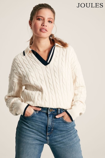 Joules Vanessa Cream/Navy Cable Knit Cricket Jumper (485042) | £69.95