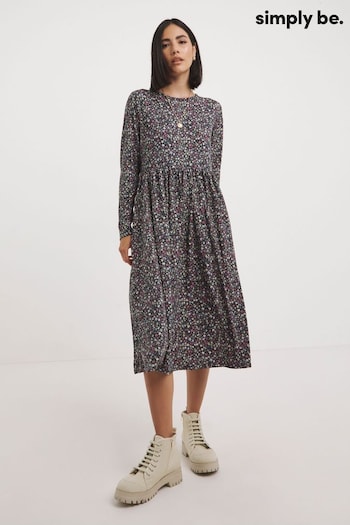 Simply Be Black Floral Supersoft Pocket Midi Dress (485641) | £26