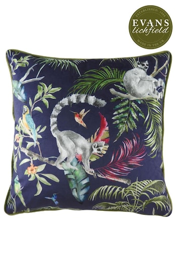 Evans Lichfield Blue Jungle Lemur Velvet Polyester Filled Cushion (485811) | £20