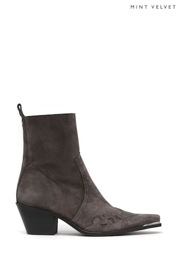 Mint Velvet Grey Alma Suede Cowboy boots official (485897) | £149