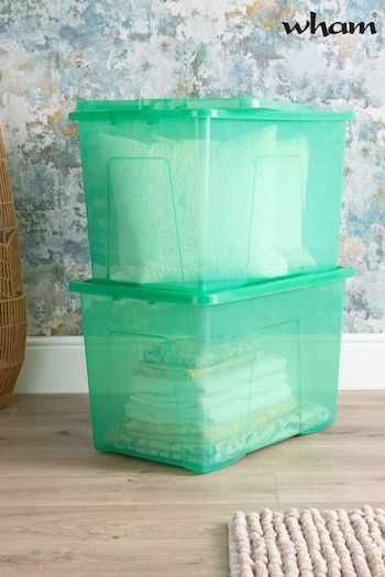 Wham Set of 2 Green Crystal 80L Storage Boxes and Lids (486578) | £28