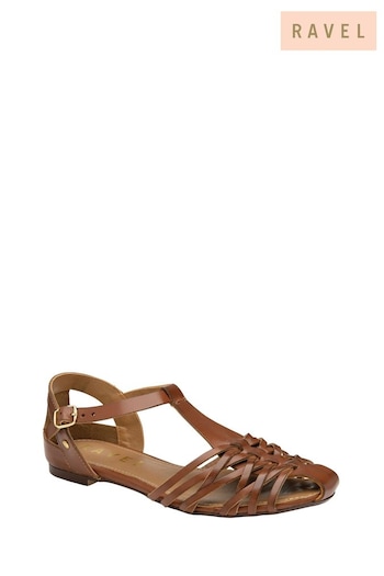 Ravel Brown Leather Flat Sandals DD1398-300 (486611) | £55