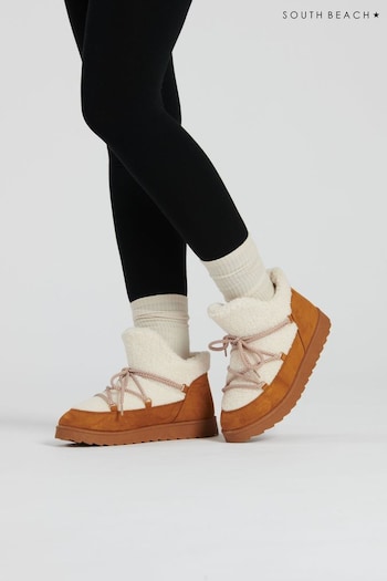 South Beach Cream Borg Mini Snow Boots (486703) | £38