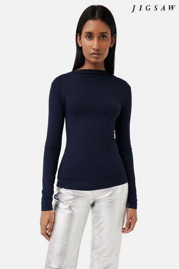 Jigsaw Blue Pleat Long Sleeve Jersey Top (487099) | £65