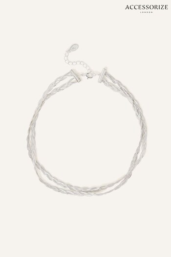 Accessorize Silver Tone Plaited Layered Necklace (487255) | £14