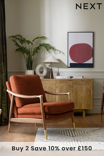 Soft Velvet Rust Brown Flinton Wooden Walnut Effect Leg Accent Chair (4873T6) | £375