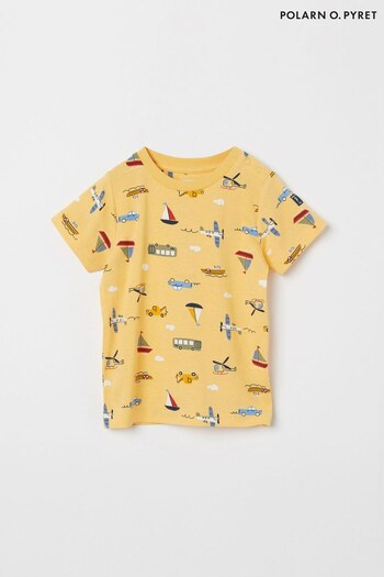Polarn O. Pyret Yellow Organic Cotton Transport Print T-Shirt (487701) | £20 - £22