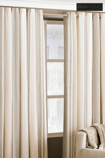 Riva Home Coffee Beige Broadway Striped Eyelet Curtains (487830) | £26 - £64
