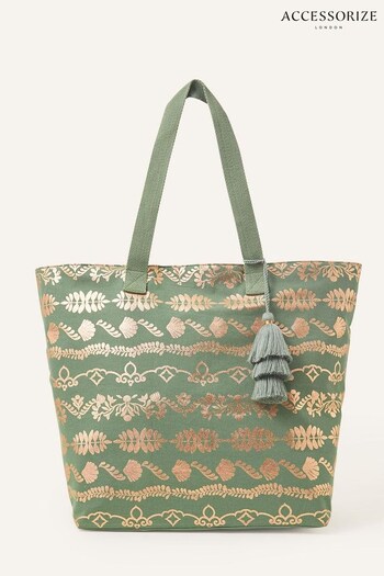 Accessorize Green Foil Print Beach Tote Bag (487880) | £30
