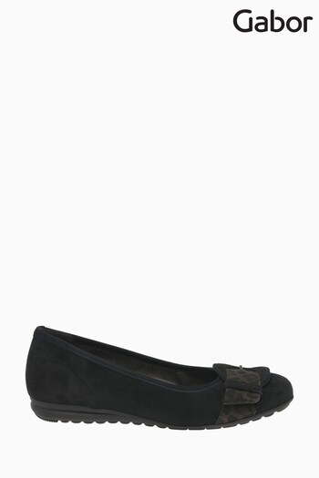 Gabor Sapphire Black Suede/Leopard Fashion Casual Ballerina Pump Shoes (487911) | £90