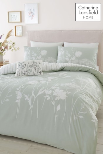 Catherine Lansfield Green Meadowsweet Floral Reversible Duvet Cover Set (488536) | £16 - £32