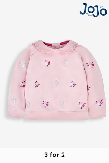 JoJo Maman Bébé Pink Mouse Embroidered Jersey Sweatshirt With Collar (488853) | £25