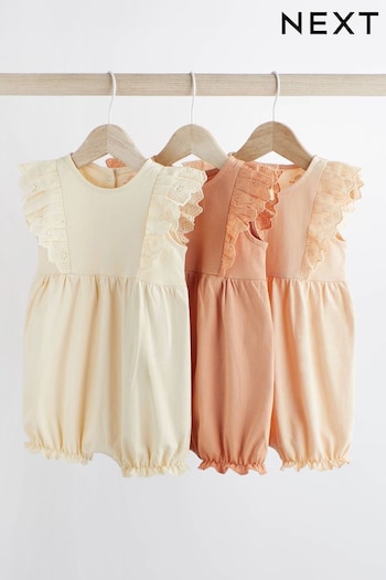 Pink/Cream Broderie Baby Rompers 3 Pack (488930) | £16 - £20