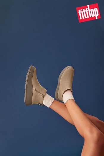 FitFlop F-Mode Suede Flatform Zip Ankle Brown Boots (489002) | £140 - £170