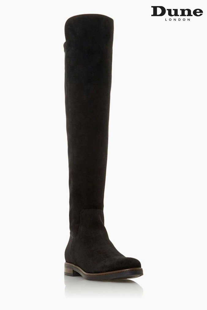 Dune London Tropic Black Over The Knee Suede Stretch Boots (489705) | £195