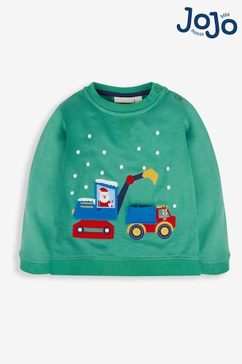 JoJo Maman Bébé Green Santa in a Digger Appliqué Sweatshirt (489807) | £24.50