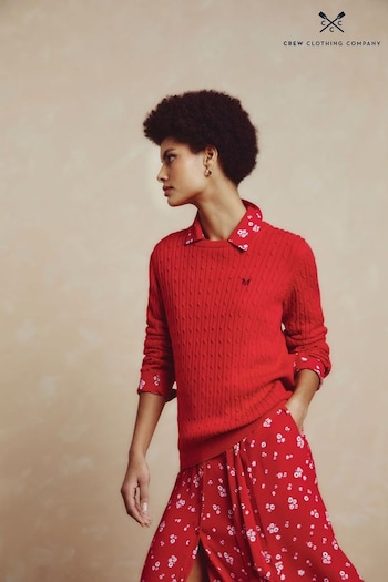 Crew Essentials Clothing Company Ruby Red Textured Cotton  Jumper (490131) | £55