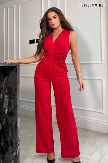 Girl In Mind Red Twist Front Wide Leg Jumpsuit (490321) | £50