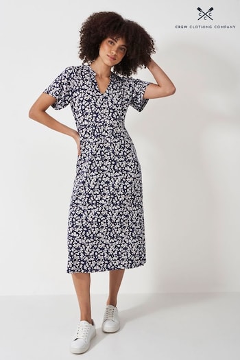 Crew Clothing Company Blue Floral Print Jersey Dress (491002) | £65