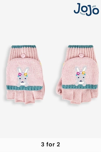 JoJo Maman Bébé Pink Bunny Striped Gloves (491408) | £15.50
