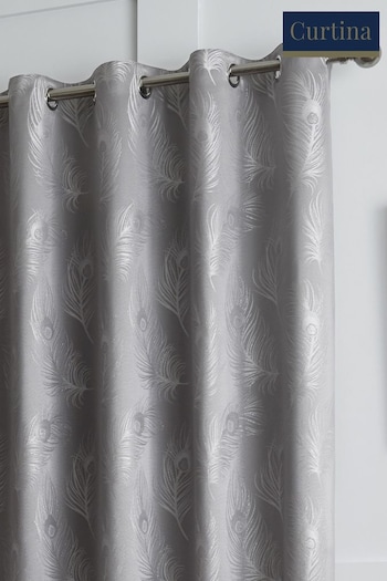 Curtina Grey Feather Jacquard Lined Eyelet Curtains (491556) | £65 - £110