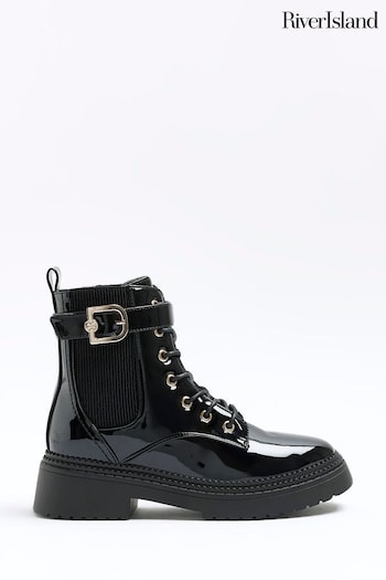 River Island Black Black Lace Up Buckle Boots (491947) | £45