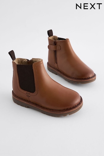 Tan Brown Standard Fit (F) Warm Lined Leather Chelsea Boots (492163) | £0