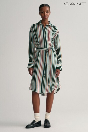 GANT Relaxed Fit Green Multi Striped Shirt Dress (492378) | £80