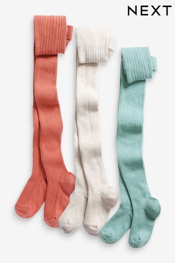 Oatmeal/Sage/Ginger Cotton Rich Rib Tights 3 Pack (492396) | £15 - £21