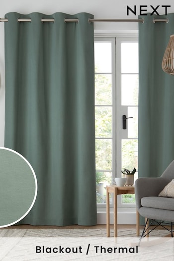 Sage Green Cotton Blackout/Thermal Eyelet Curtains (492565) | £40 - £105