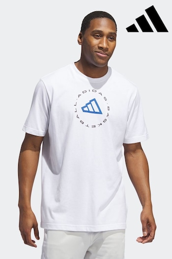 adidas White Hoops Emblem Graphic T-Shirt (492785) | £25