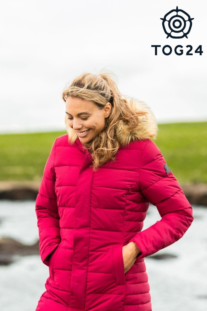 Ladies red puffa top coat