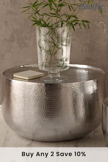 Pacific Silver Hammered & Polished Aluminium Large Round Coffee Table (493077) | £290