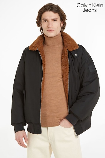 Calvin Klein Jeans Reversible Sherpa Black Bomber Jacket (493259) | £230