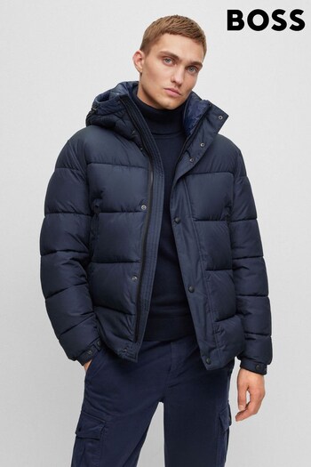 BOSS Blue Water Repellent Hooded Padded Quilted Jacket (493388) | £349